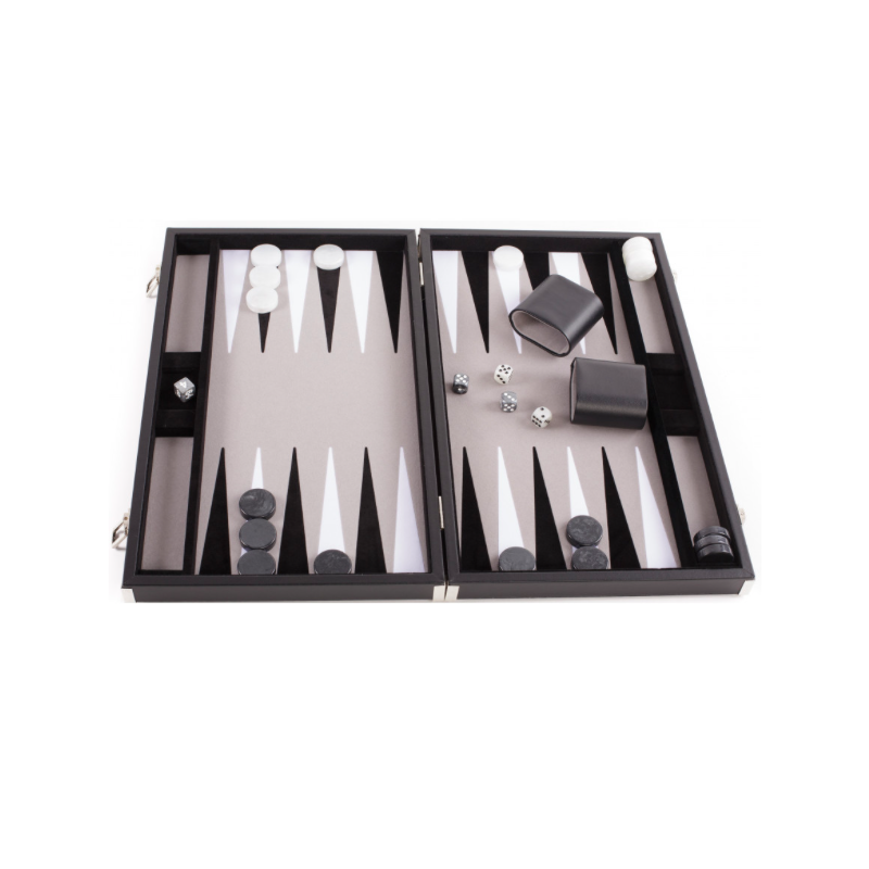 Backgammon en simili cuir noir 46cm