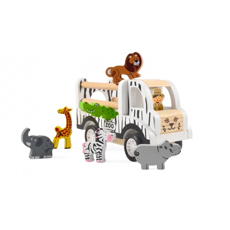 Camion zoo + 6 animaux en bois