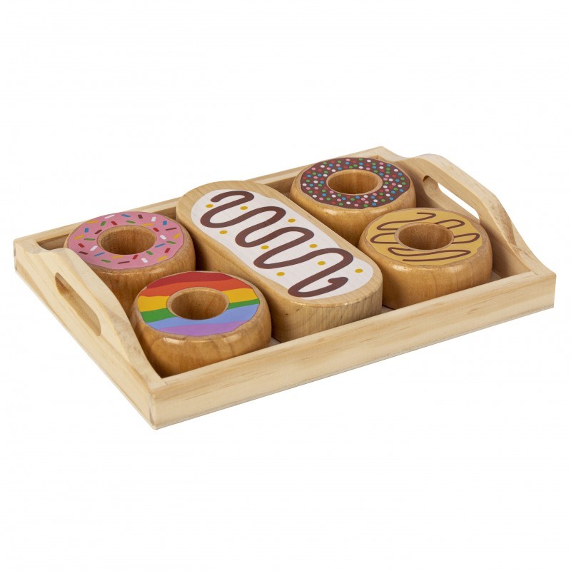 Donuts en bois avec plateau 6 pièces