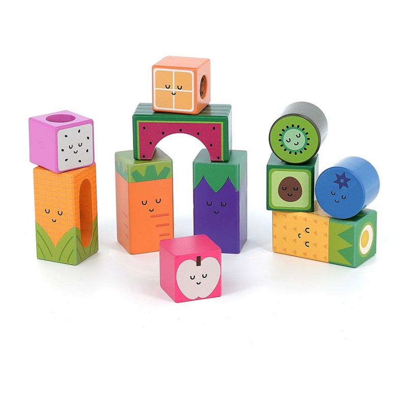 Cubes sonores en bois, Fruits et légumes